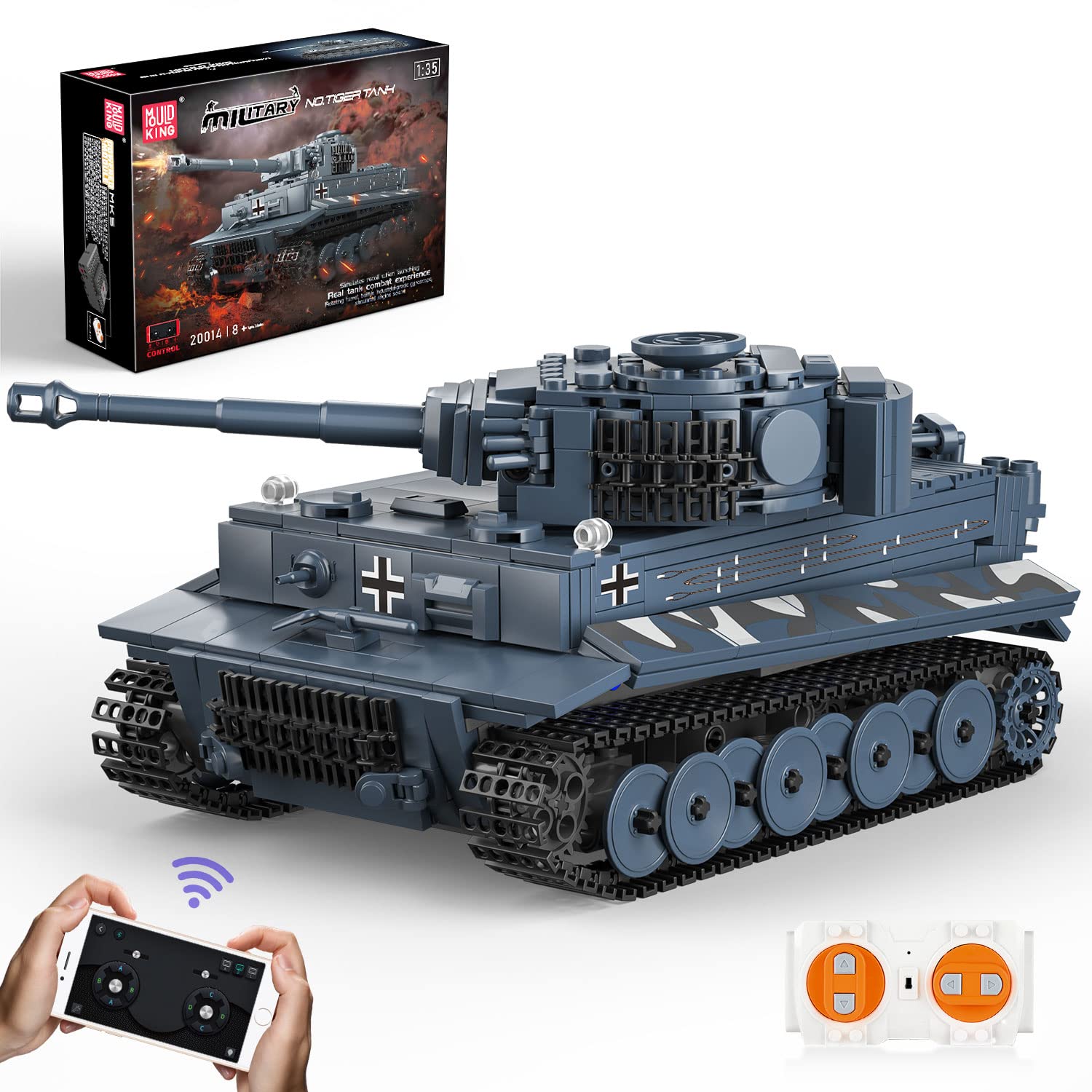 Mould King 20014 Remote Control Tank Building Blocks Model, Dual Control With App, Toy Kit for Adults and Kids