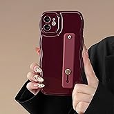 FABSPARK Phone Case for iPhone 12 with Flexible Adjustable Soft Finger Hand Wrist Strap Holder Kickstand,Wave Design Wavy Frame Silicone Aesthetic for iPhone 12 Phone Case,Wine Red