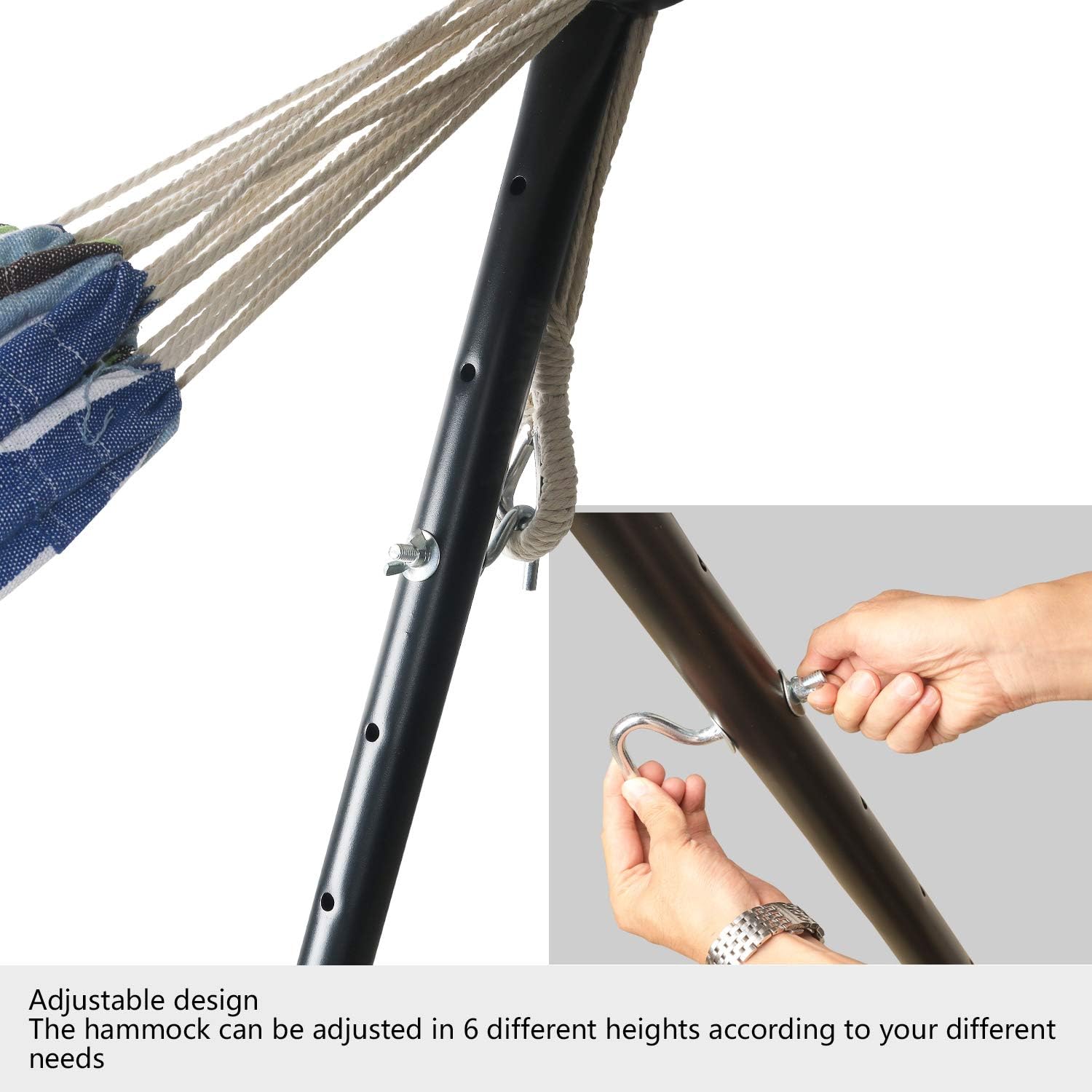Mayhawk Hammock with Stand, 550lb Capacity Double Cotton Hammock and 9ft Heavy Duty Steel Stand Including Portable Carrying Case Easy Set Up (Green) : Garden & Outdoor