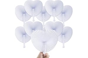 Bestage 100 Pieces Paper Fans,White Bulk Folding Foldable Hand Handheld Fans Wedding Decorations Heart Shaped Accordion Fans with Plastic Fan Handles for Wedding Birthday Guest Party Favors DIY