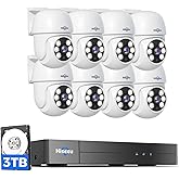 Hiseeu 3K PTZ Wired Security Camera System Outdoor 360°View with Alarm Spotlight, Audio,8CH 5MP DVR,8PCS CCTV Cameras,3TB HDD