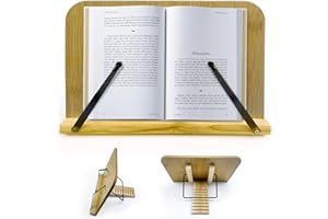 ZHIYUEJING Book Stand for Reading,Wooden Book Holders for Reading Hands Free,Adjustable Laptop and Cookbook Stand with Elastic Page Clips,11x7.8 Inch Size