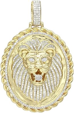 Medallion 14K Rose, White or Yellow Gold Real Diamond Lions Head Pendant 1ctw by Luxurman