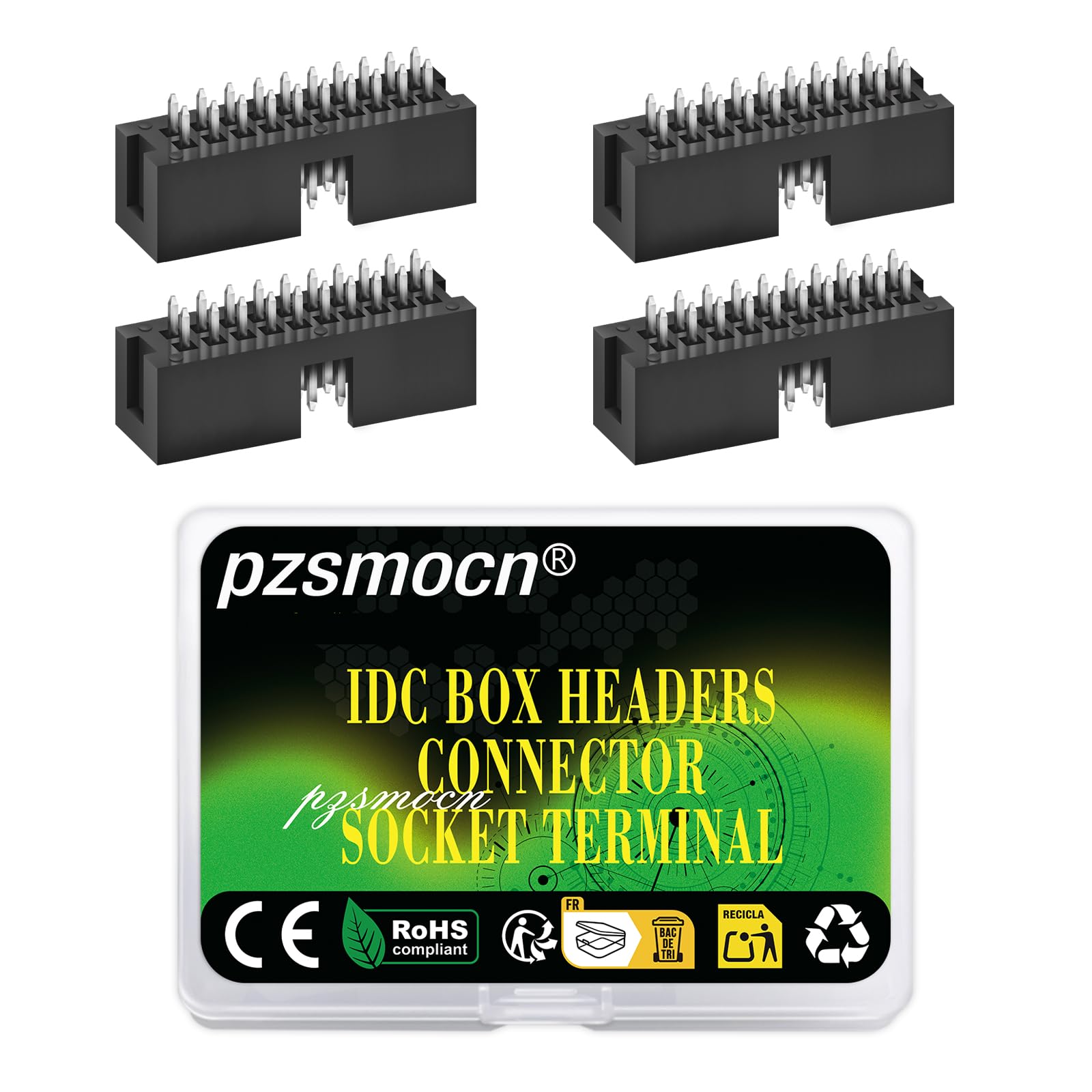 Pzsmocn 20 Pieces IDC 2 * 10 Double Row 2.54 mm Pitch JTAG ISP 20-Pin Straight Pin in-line Box Header Connector Adapter Cable Male Socket Terminal for PCB Electronic Equipment Projects.