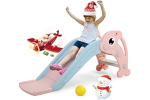 NYEEKOY 3 in 1 Toddler Slide, Baby Slide Climber Playset with Basketball Hoop and Ball, Indoor and Outdoor Playground for Kids