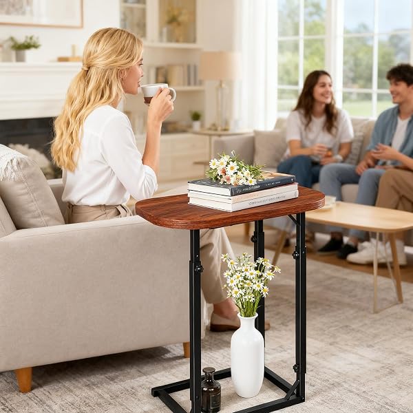 WHEARTED ADJUSTABLE SIDE TABLE, C SHAPED END TABLE FOR COUCH, BEDSIDE TABLE TV TRAY SMALL COFFEE TABLE, NARROW SIDE TABLES FOR LIVING ROOM, BEDROOM, BATHROOM, SMALL TABLE FOR SOFA, BED, COUCH