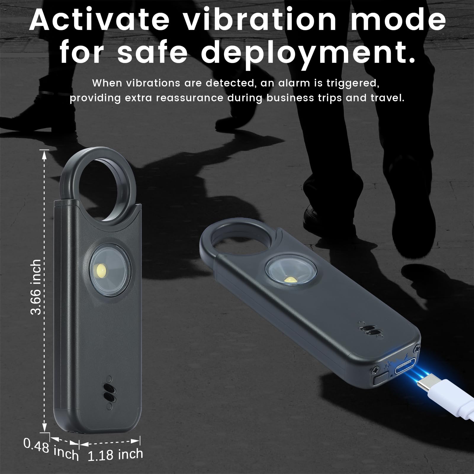 TIPSEAN Personal Safety Alarm - 135dB Ultra Loud Siren with LED Strobe Light, USB-C Rechargeable, Compact Keychain Alarm for Women/Men, Emergency Flashlight & Vibration Alert(Black)