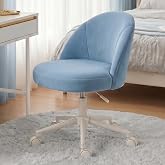 EnHomee Vanity Chair with 13" Back Lumbar Support &amp; 20" Wide Seat | Velvet, Rolling Task Chair for Makeup Vanity, Home Office &amp; Young Teen Bedroom, Blue