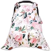 DILIMI Car Seat Covers for Babies, Peekaboo Opening Infant Car Seat Canopy for Baby Boys Girls, 2 in 1 Mom Nursing Breastfeeding Covers, Minky Warm Carseat Canopy for Newborn, Pink Flower