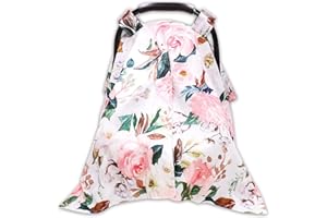 DILIMI Car Seat Covers for Babies, Peekaboo Opening Infant Car Seat Canopy for Baby Boys Girls, 2 in 1 Mom Nursing Breastfeeding Covers, Minky Warm Carseat Canopy for Newborn, Pink Flower