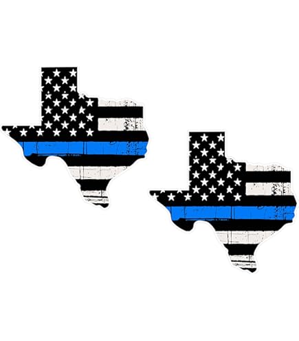 3 Pack Reflective Texas Shape Thin Blue Line Bumper Stickers - US Flag Design Decals