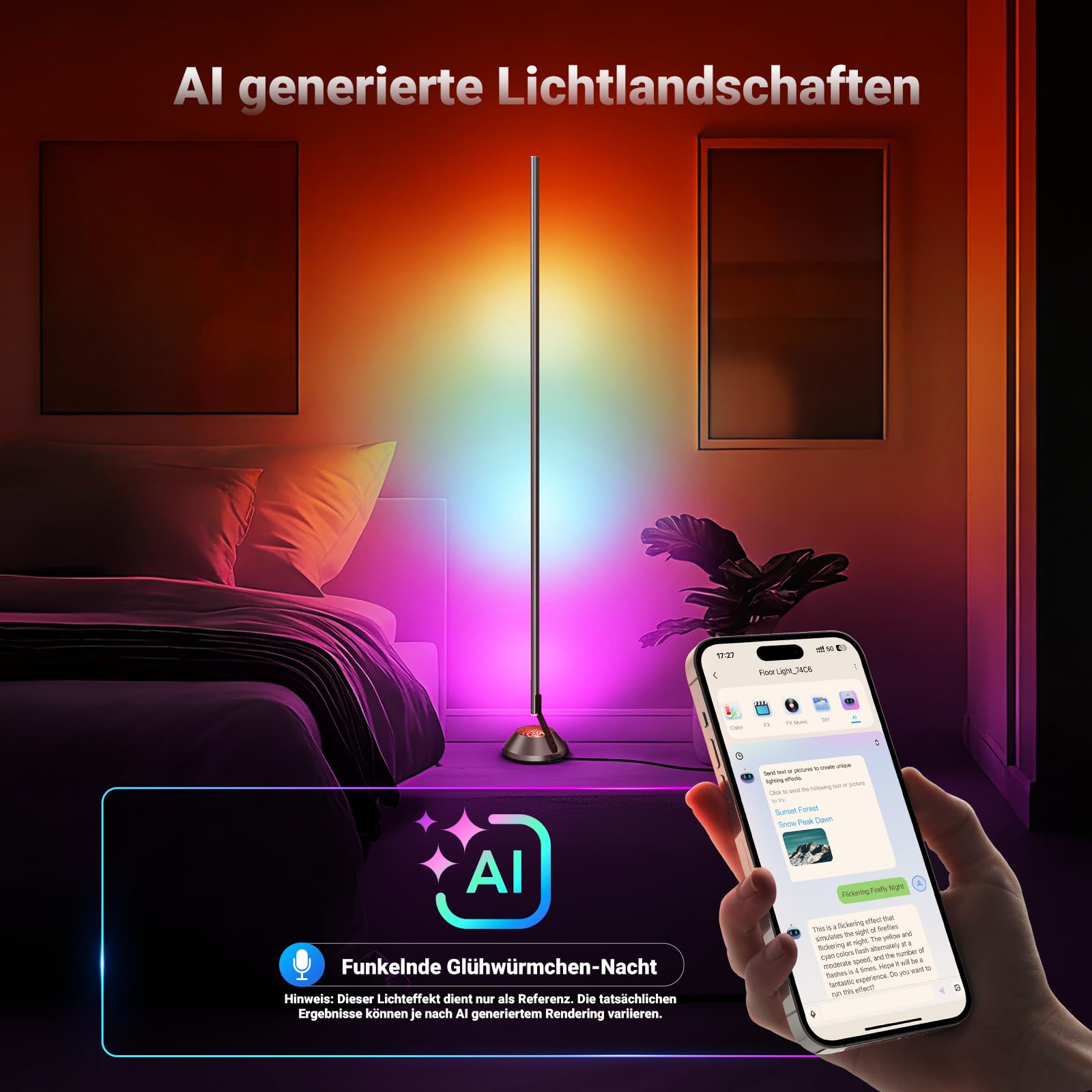 NEEWER Smart RGB IC W Stehlampe, 1500lm LED Eckleuchte kompatibel mit Alexa Google, APP Steuerung/AI DIY/Musiksynchronisation/16 Millionen Farben, Licht für Wohnzimmer Schlafzimmer Dekor, NF01 3