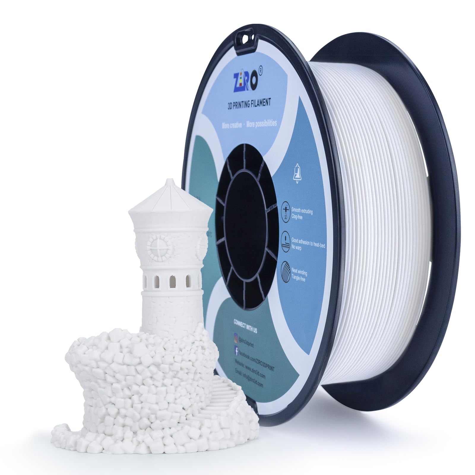 ZIRO Matte PLA Filament 1.75mm, 1KG 3D Printer Filament, High Toughness PLA, Dimensional Accuracy +/- 0.03mm, Matte White