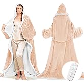 Wearable Heated Blanket with Foot Pocket, Electric Wearable Throw Blanket with Sleeves, Hood, Portable Heated Blanket with 8 Heat Settings, 1-10 Hours Auto Shut-off, Gift for Family, Friends, 50*70"