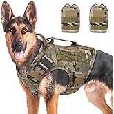 Tactical Dog Harness for Medium and Large Dogs No Pull Adjustable Dog Vest for Training Walking Military Dog Harness with Handle Service Dog Vest with Molle Panels Camouflage,L,with 2 Pouches
