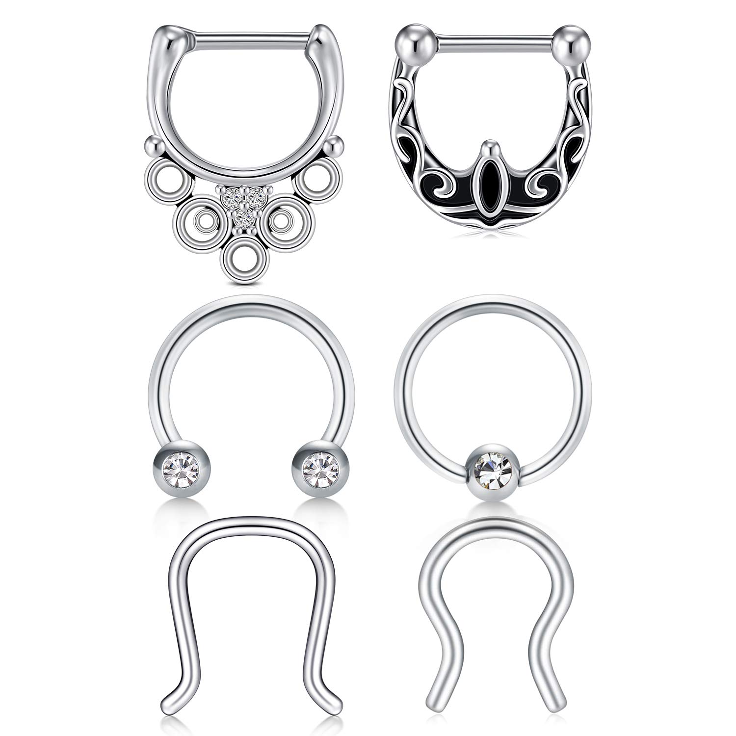 VFUN 16G Septum Rings Stainless Steel Nose Septum Piercing Jewellery Women Helix Cartilage Hoop Earrings Septum Clicker Ring - Silver