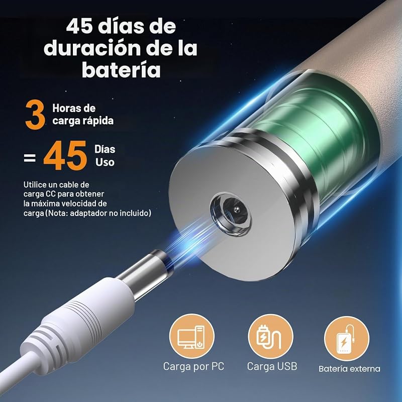 Escova de dentes elétrica Sonic com limpalínguas para adultos, 6 cabeças, 3 modos e 40000 VPM, carregamento rápido 3 horas e 45 dias, aspeto metálico (ouro rosa)