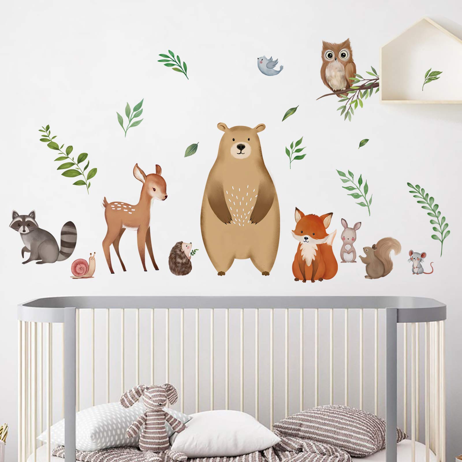 decalmile Woodland Animals Wall Decals Bear Fox Deer Wall Stickers Baby Nursery Kids Bedroom Playroom Wall Decor