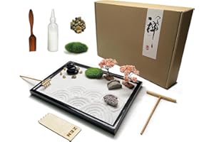 AOVOA Zen Garden with Accessories, Mini Zen Garden Rakes and Sand Stamps Kit, Desktop Mini Zen Garden Gift Set with Rakes and Pattern Rollers