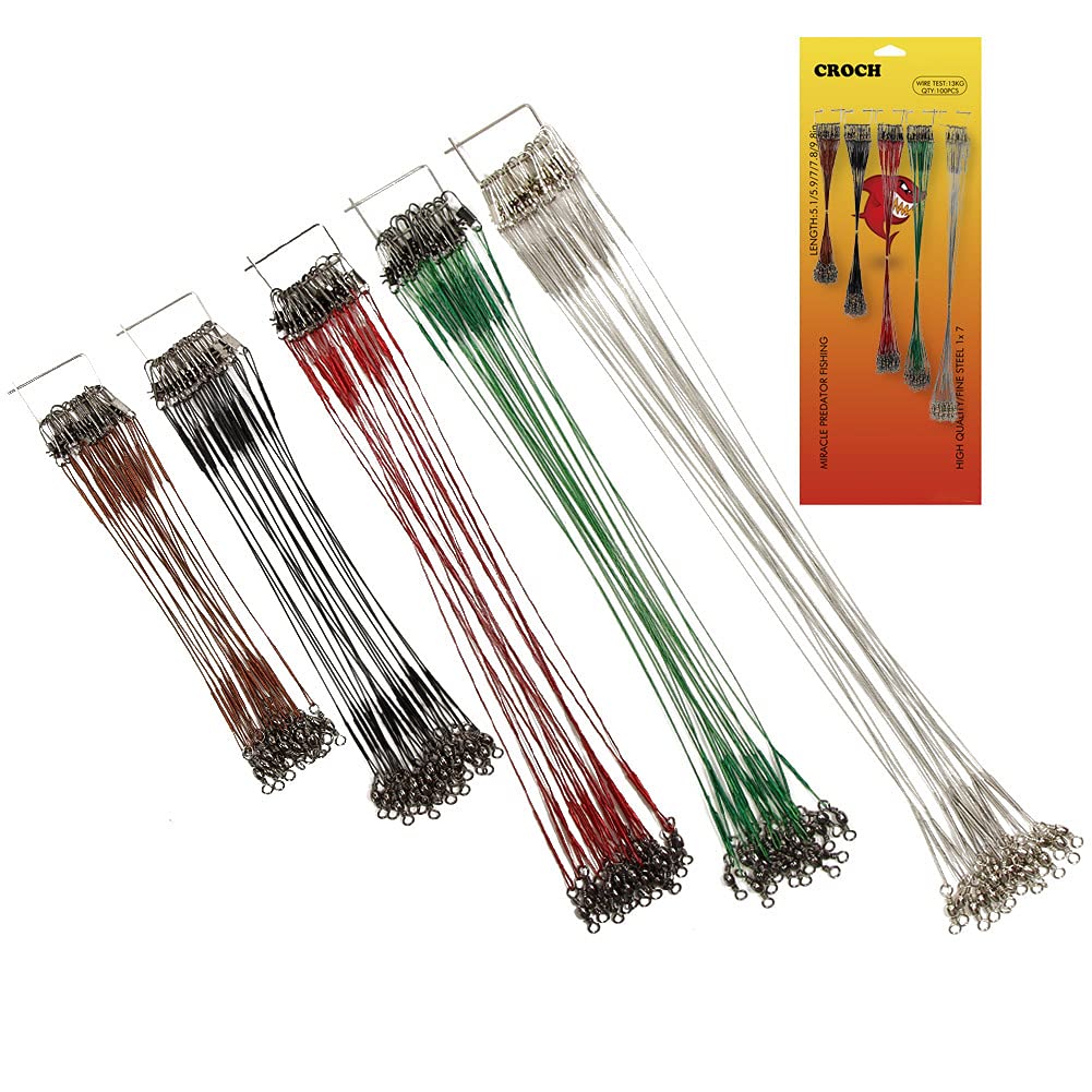 72/100 Pcs Fishing Wire Trace Leaders with Rolling Swivels and Snaps for Pike 13/15/18/20/25CM (100 Pcs Five Colors)