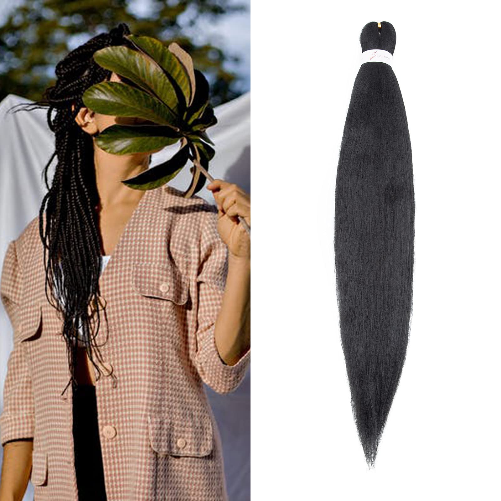 Pre-stretched Braiding Hair Extensions 26inch Easy Braiding 1 Pack Crochet Hair for Box Jambo Braids Yaki Texture for Black Women 1B Jet Black