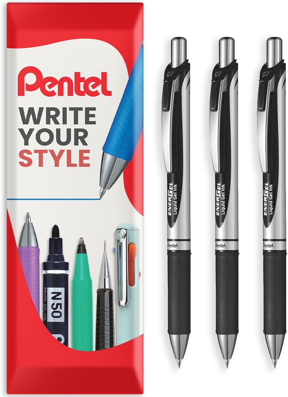 Pentel EnerGel XM BL77 Retractable Gel Pen 0.7mm 54% Recycled Pack of 3 Black