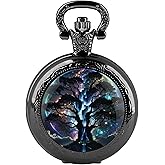 YIHAOYH Vintage Pocket Watch for Women Men Graphic Design Quartz Pocket Watches with Chain Pendant Christmas Birthday Gift with Box