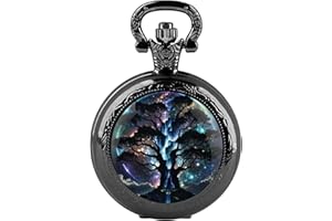 CUSTCH Creative Yin and Yang Wolf Eagle Graphic Quartz Pocket Watch with Chain for Women Men Necklace Unique Pendant Clock Watch Gift Accessories