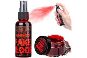 UNIMEIX 2 OZ Fake Blood Spray and 1 OZ Gel Fake Blood Makeup Kit Washable Sfx Makeup for Clothes Mouth Eyes，Stage Blood for Halloween Zombie Vampire Cosplay Party