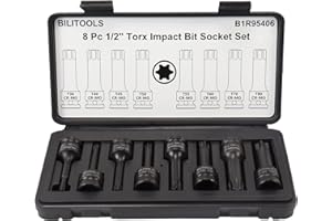 BILITOOLS 8-Piece Impact Torx Bit Socket Set 1/2 inch Drive, T30-T80, Cr-Mo Steel