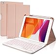 BOBOLEE Keyboard Case 9th Generation for iPad 10.2 Inch - 8th - 7th - Pro 10.5 - Air 3rd 10.5 Inch, Wireless Detachable Backlit 7 Colors, Thin Soft Honeycomb Cover with Pen Holder, Rose Gold