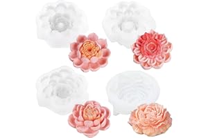 QENEQ Silicone Candle Molds, 4 PCS 3D Flower Shape Cake Decorating Set, for Baking Crafts, Soap, Ice cream Making, DIY Resin 