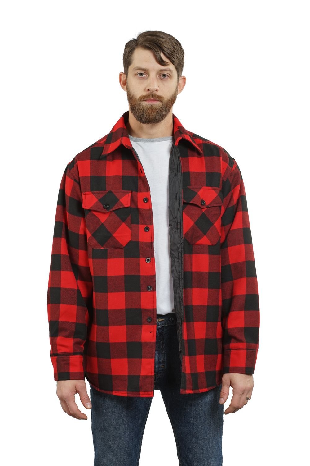 YAGO Men's Quilted Lining Button Up Plaid Flannel Shirt Jacket with Side Pockets