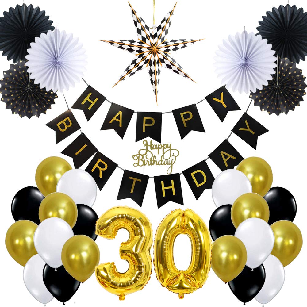 Easy Joy Anniversaire 30 Ans Decoration Noir Et Or Happy Birthday Ballon Dore Deco Anniversaire Adulte Kit Pour Femme Homme Cake Topper Happy Birthday Jeux Et Jouets Decorations Centromotorsa Com Ar