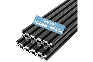 FAHKNS 10pcs V Slot 2020 Aluminum Extrusion European Standard 1220mm(48") Length Anodized Linear Rail for 3D Printer Engraving Machine Workbench DIY (Black)