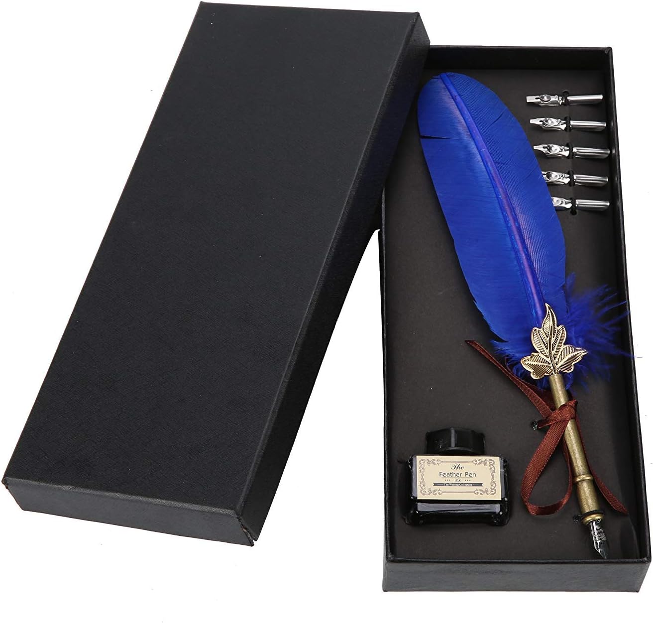 YaeGoo Dip Pen Set Antique Feather Writting Quill Ink Dip Pen Calligraphy Feather Quill Pen Set (Blue)