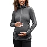 novachic Women's Maternity Shirt Long Sleeve Half Zip Pullover Lapel Sweatshirts Comfy Pregnancy Tee Tops