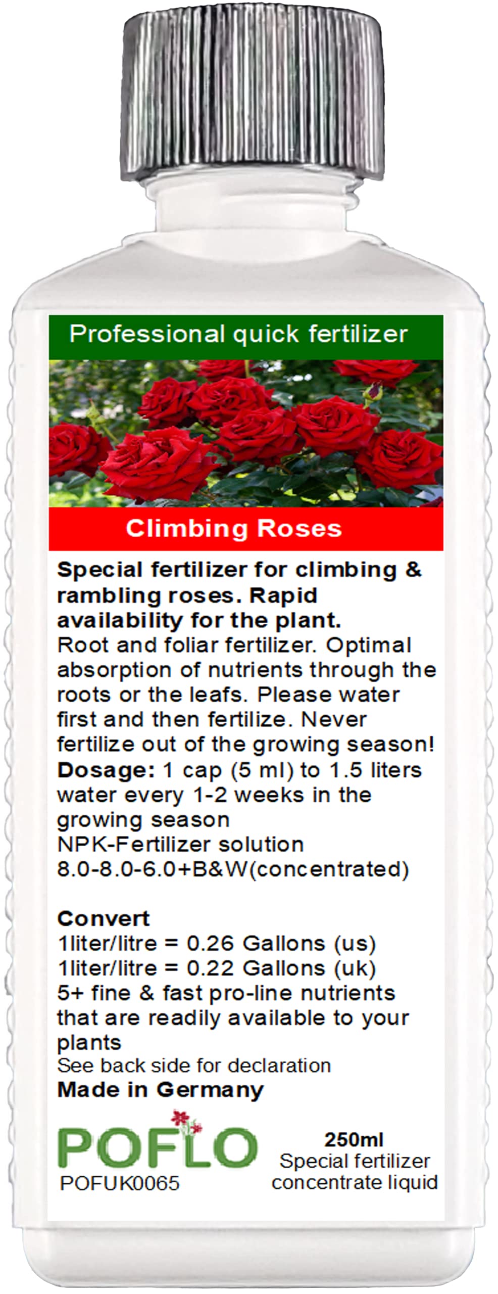 POFLO Climbing roses and shrub roses fertilizer, premium liquid fertilizer from the professional line (250ml)