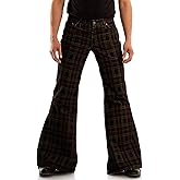Men's Checked Corduroy Vintage 70s Bell Bottom Stretch Fit Classic Comfort Flared Flares Retro Leg Disco Pants Trousers