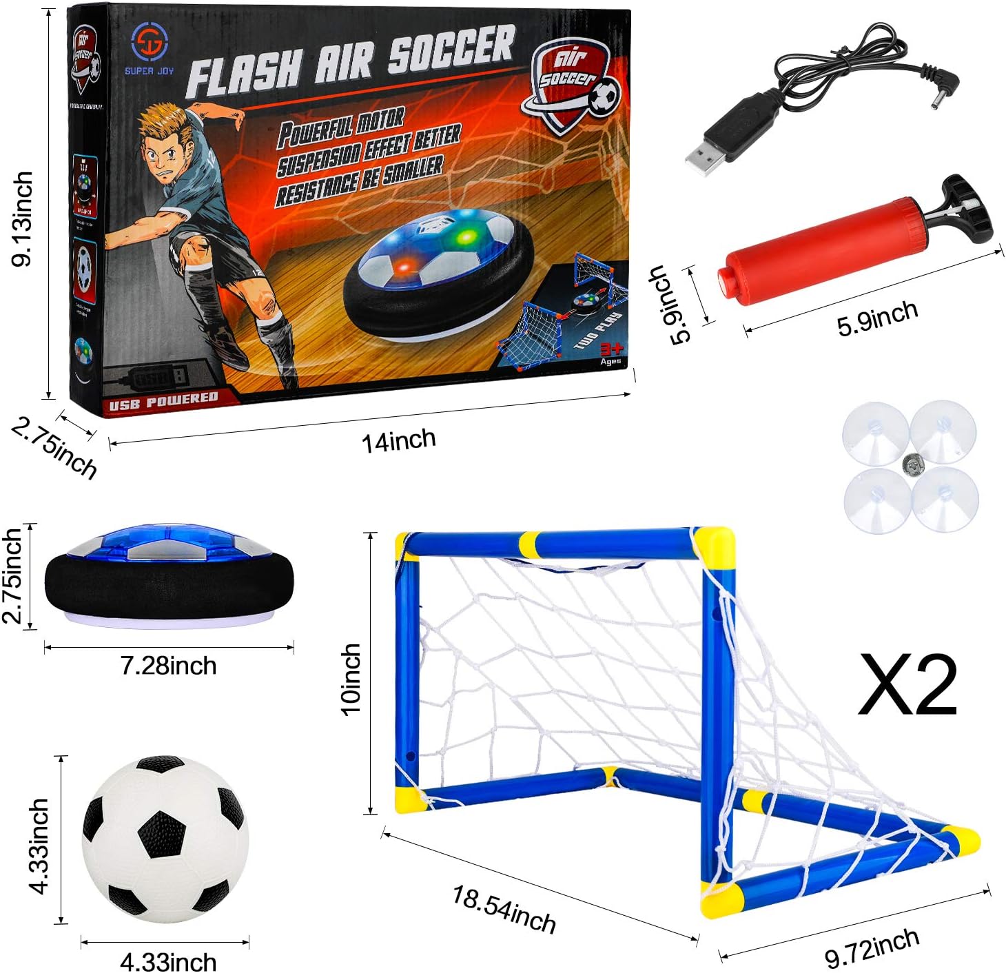 Kids Toys Hover Soccer Ball Set with 2 Goals, Air Soccer with LED Light, USB Rechargeable Floating Soccer Ball with Foam Bumper for Indoor Outdoor Sports Ball Game, Football Toy for Boy Girl Best Gift: Sports & Outdoors