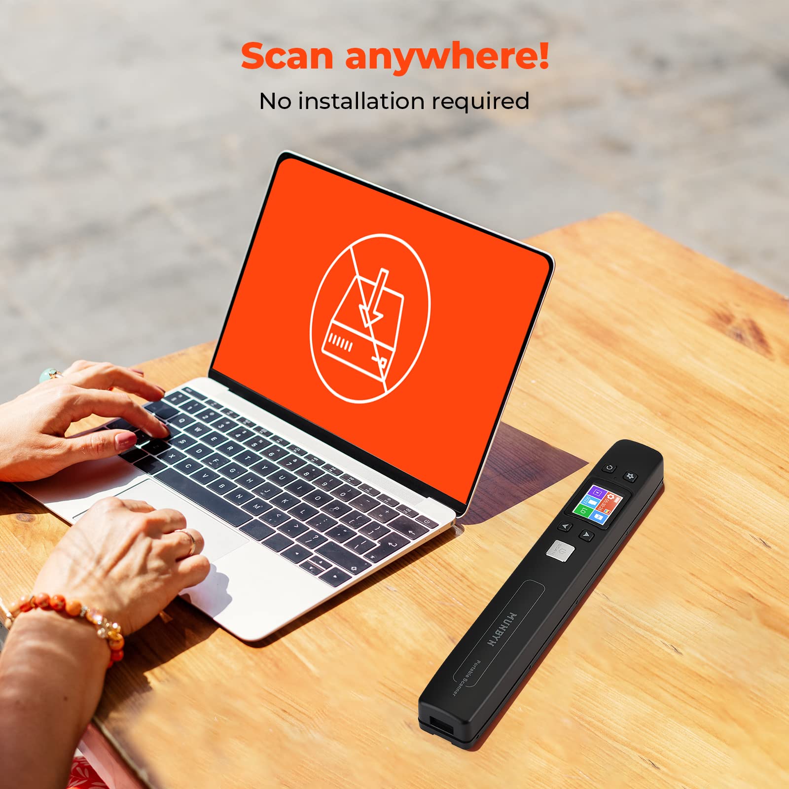 MUNBYN Portable Scanner, Photo Scanner for Documents, Pictures, Texts at 1050 DPI, Flat Scanning, Includes 16GB Card, Wand Document Reader with Wi-Fi or USB for Uploading to PC/Phone, No Driver Needed