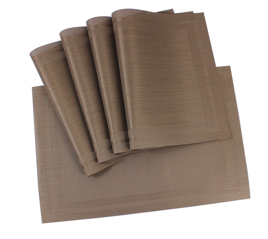 Ranvi Placemats for Dining Table Heat Resistant Stain Resistant Washable PVC Placemats Set of 5 Kitchen Table Place Mats Woven Vinyl Placemats (Brown,Style2, Set of 5)