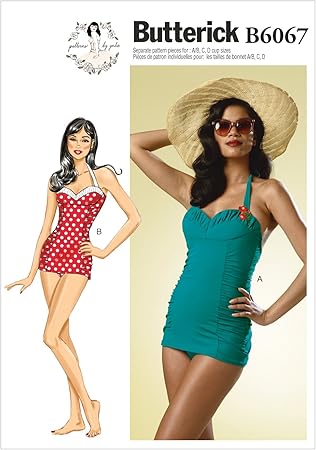 Amazon Butterick レトロワンピース水着の型紙セット サイズ U6 8 10 12 14 6067 型紙 パターン 通販