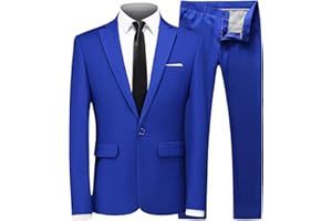 MOGU Mens Slim Fit 2 Piece Suit One Button Notch Lapel Tuxedo for Prom (Suit Jacket + Pants)