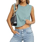EasyGala Womens Cotton Loose Fit Crop Tank Tops Basic Crewneck Sleeveless Tee Casual Workout Summer Going Out Outfits
