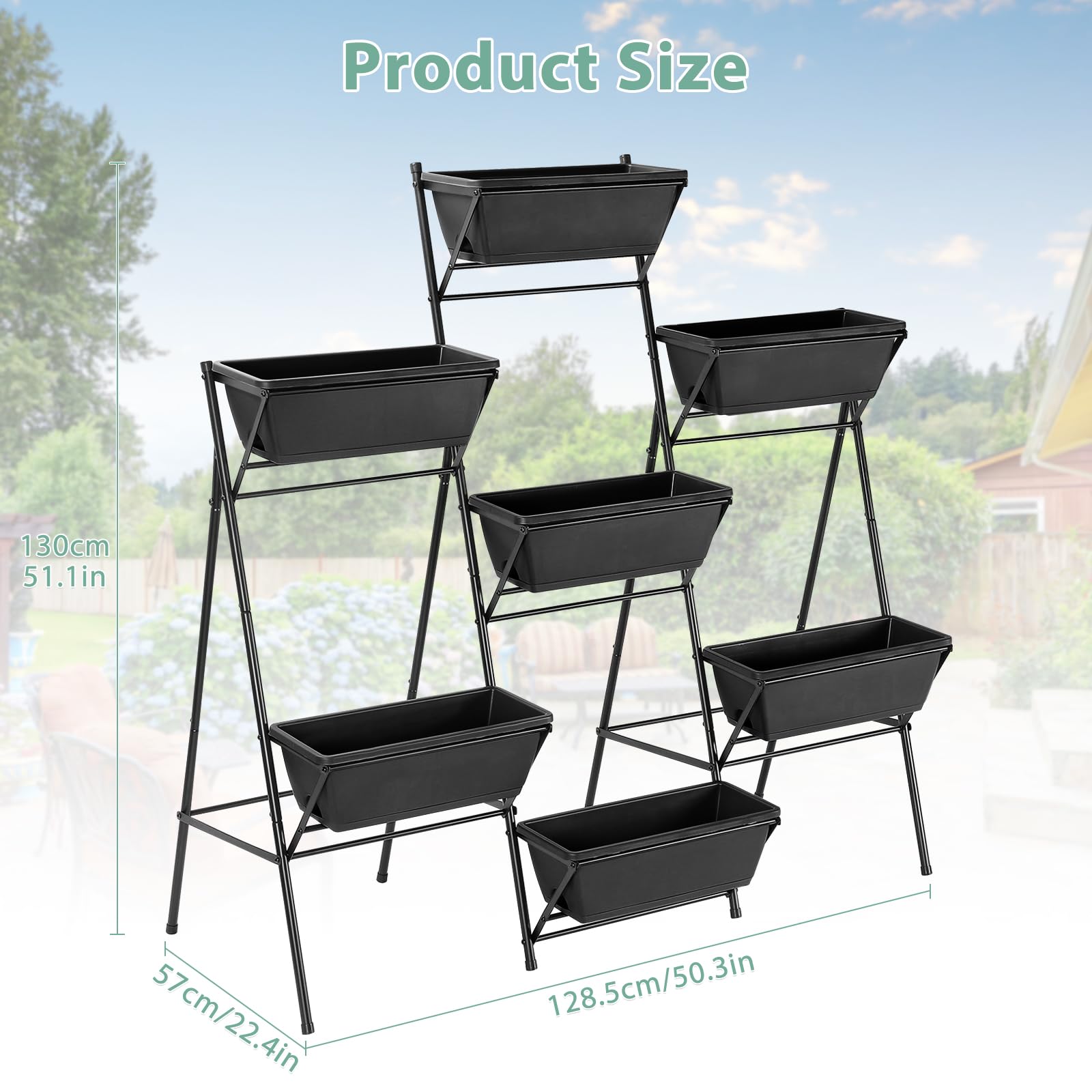 Condition photo showing As Is for sunexinlo 5-tier vertical garden planter with 7 plant boxes & drainage trays, metal freestanding rai