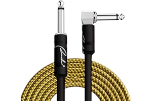 Ranch Guitar Cable 20 Ft - Straight to Right Angle Cable - Quarter Inch Electric Guitar Cord - High Fidelity Bass Guitar Cabl