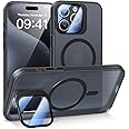 Meifigno Window Mag Series for iPhone 15 Pro Max Case - Compatible with MagSafe - Alloy Camera Stand & 9H Tempered Glass - Translucent Matte Phone Case for iPhone 15 ProMax Case 6.7", Black