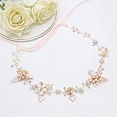 Oriamour Bridal Crystal Headband with Freshwater Pearls Flower Design Wedding Hair Accessories (Rose Gold)