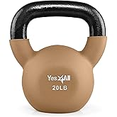 Yes4All Kettlebell, 5-65 LB Neoprene Coated Cast Iron Kettlebells, Wide Grip Handle & Flat Bottom for Swings, Squats, Deadlif